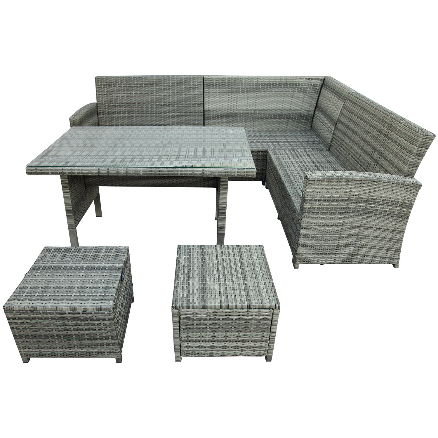 Patio Furntiure Sets | 6-Piece Patio Furniture Set Outdoor Sectional Sofa with Glass Table, Ottomans for Pool, Backyard, Lawn (Gray) | casafoyer.myshopify.com