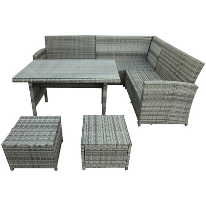 Patio Furntiure Sets | 6-Piece Patio Furniture Set Outdoor Sectional Sofa with Glass Table, Ottomans for Pool, Backyard, Lawn (Gray) | casafoyer.myshopify.com