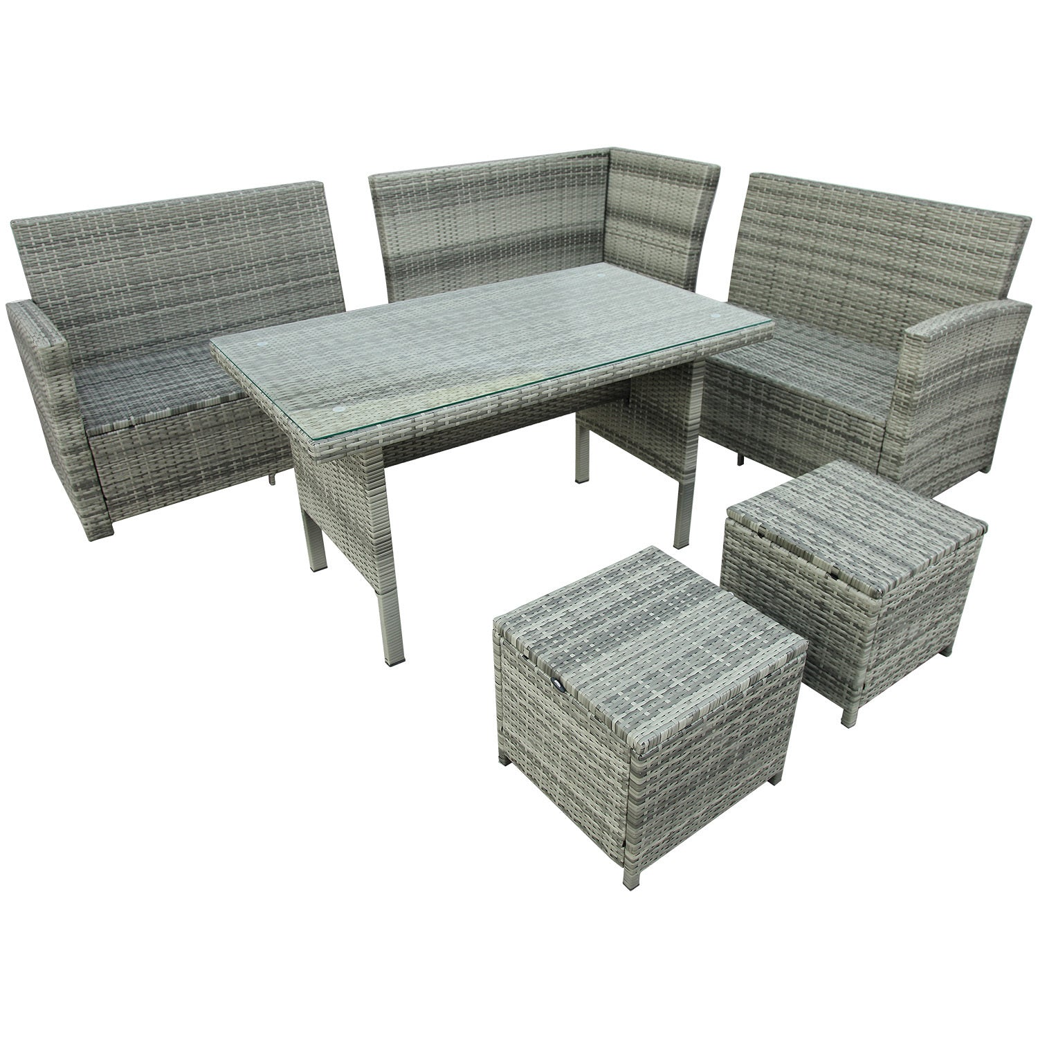 Patio Furntiure Sets | 6-Piece Patio Furniture Set Outdoor Sectional Sofa with Glass Table, Ottomans for Pool, Backyard, Lawn (Gray) | casafoyer.myshopify.com