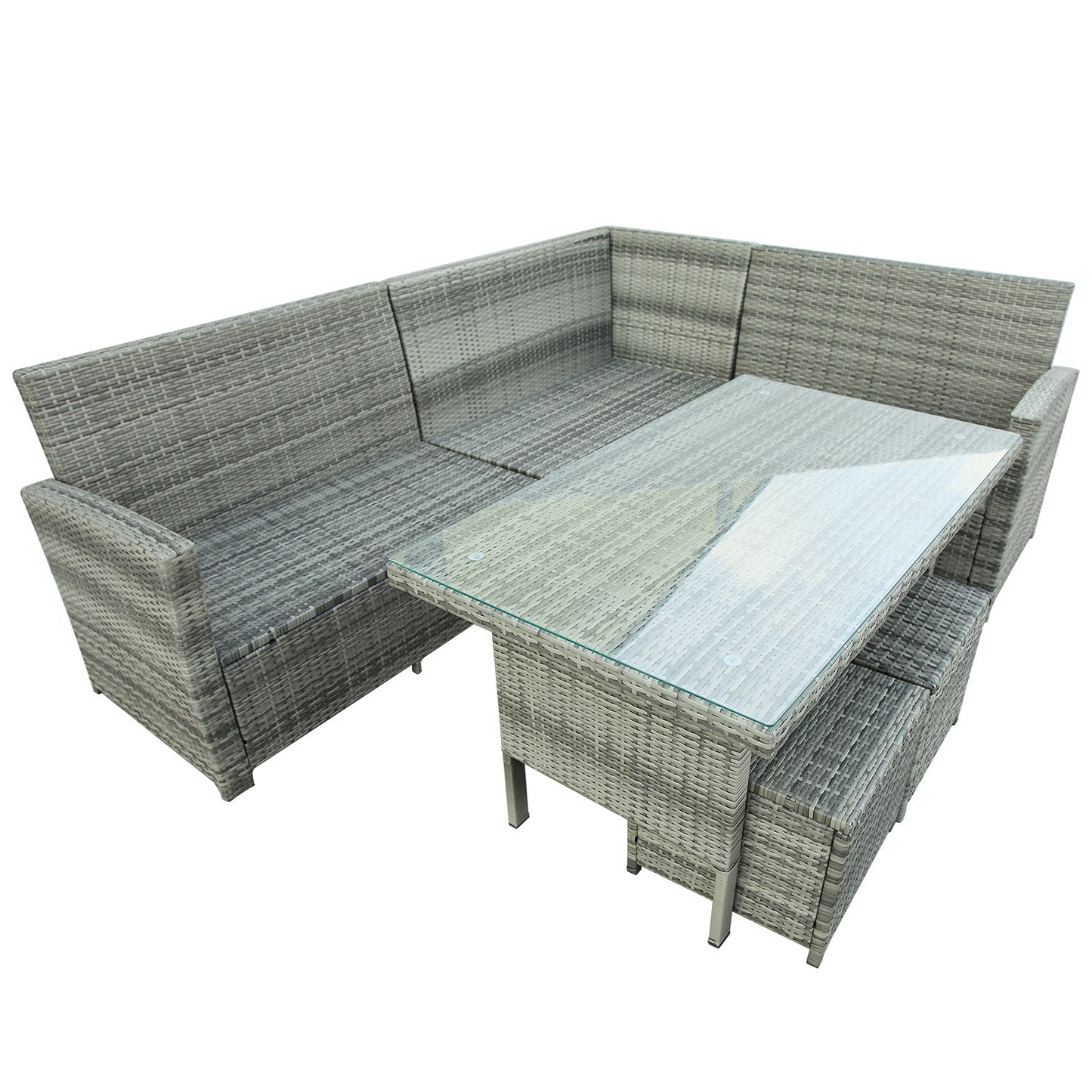 Patio Furntiure Sets | 6-Piece Patio Furniture Set Outdoor Sectional Sofa with Glass Table, Ottomans for Pool, Backyard, Lawn (Gray) | casafoyer.myshopify.com