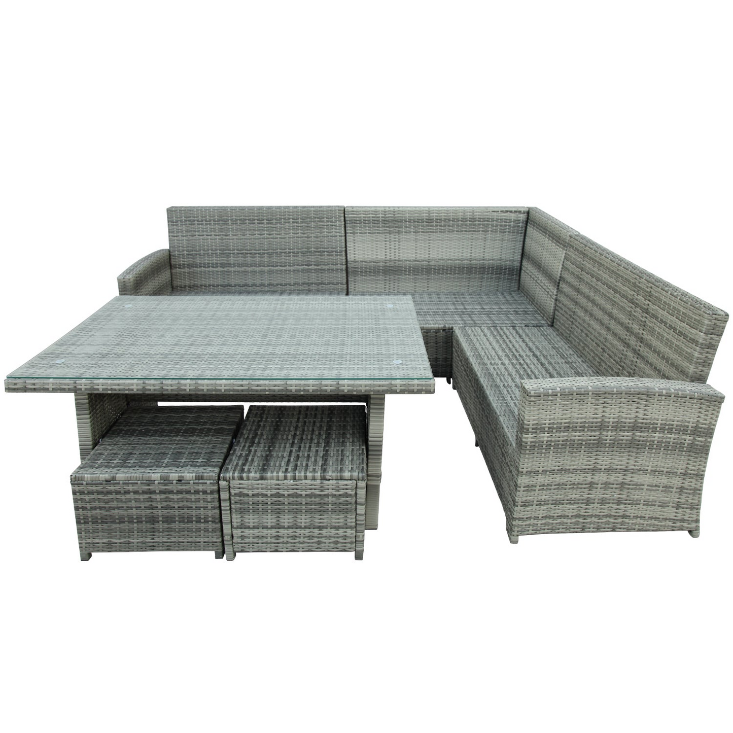 Patio Furntiure Sets | 6-Piece Patio Furniture Set Outdoor Sectional Sofa with Glass Table, Ottomans for Pool, Backyard, Lawn (Gray) | casafoyer.myshopify.com