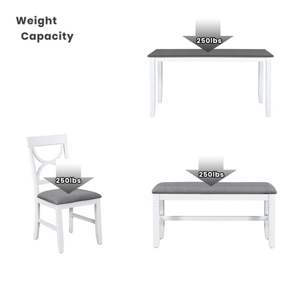 Dining Table | 6-Piece Wood Dining Table Set with Upholstered Bench and 4 Dining Chairs, Farmhouse Style, Gray+White - High-Quality, Rustic Design | casafoyer.myshopify.com