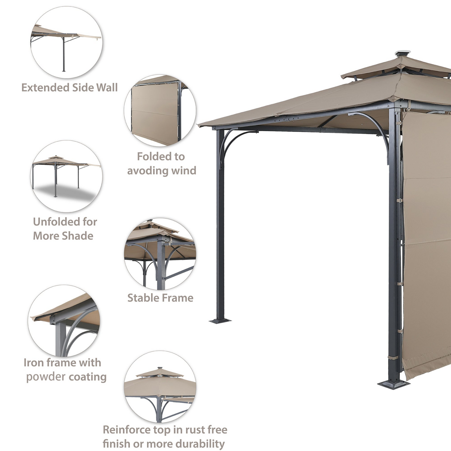 Patio Furntiure Sets | Patio Gazebo with Extended Side Shed/Awning and LED Light - Brown | Enhance Your Outdoor Space | casafoyer.myshopify.com