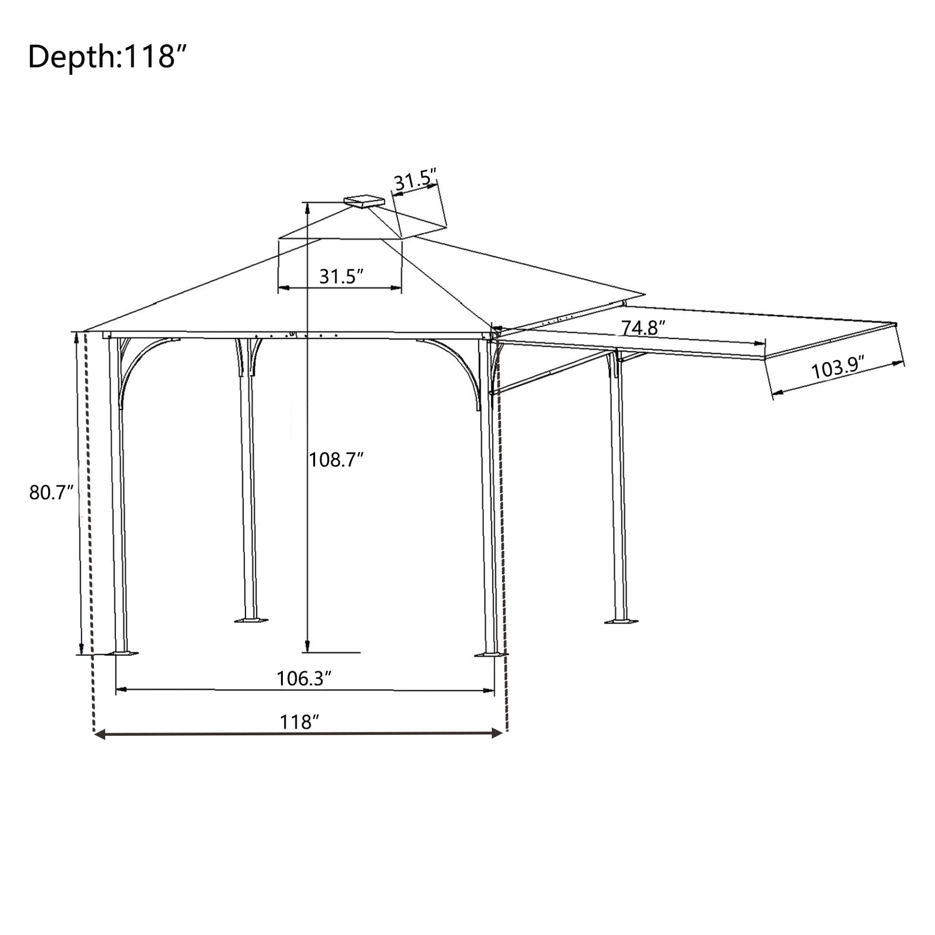 Patio Furntiure Sets | Patio Gazebo with Extended Side Shed/Awning and LED Light - Brown | Enhance Your Outdoor Space | casafoyer.myshopify.com