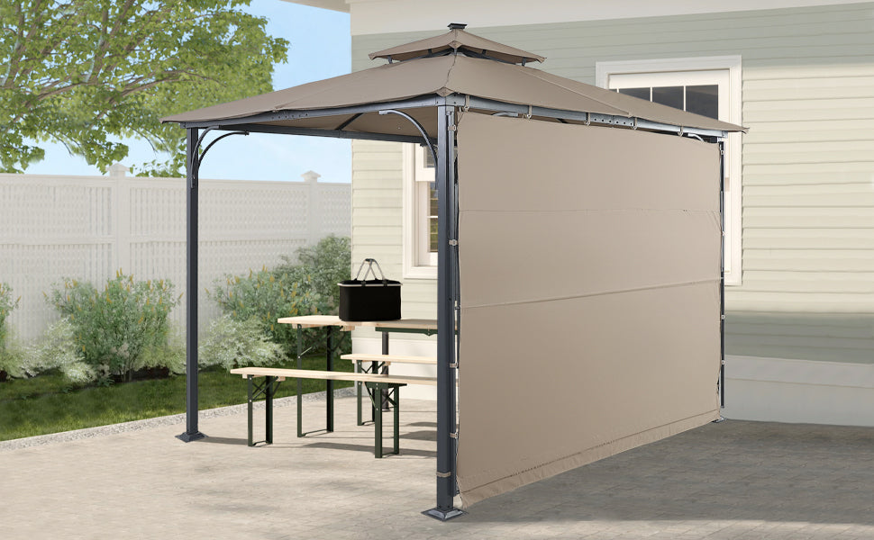 Patio Furntiure Sets | Patio Gazebo with Extended Side Shed/Awning and LED Light - Brown | Enhance Your Outdoor Space | casafoyer.myshopify.com