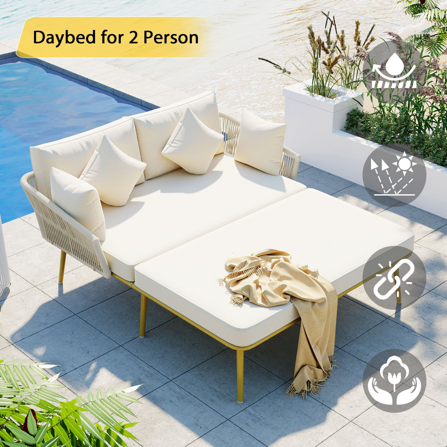 Patio Furntiure Sets | Outdoor Patio Daybed, Woven Nylon Rope Backrest with Washable Cushions | casafoyer.myshopify.com