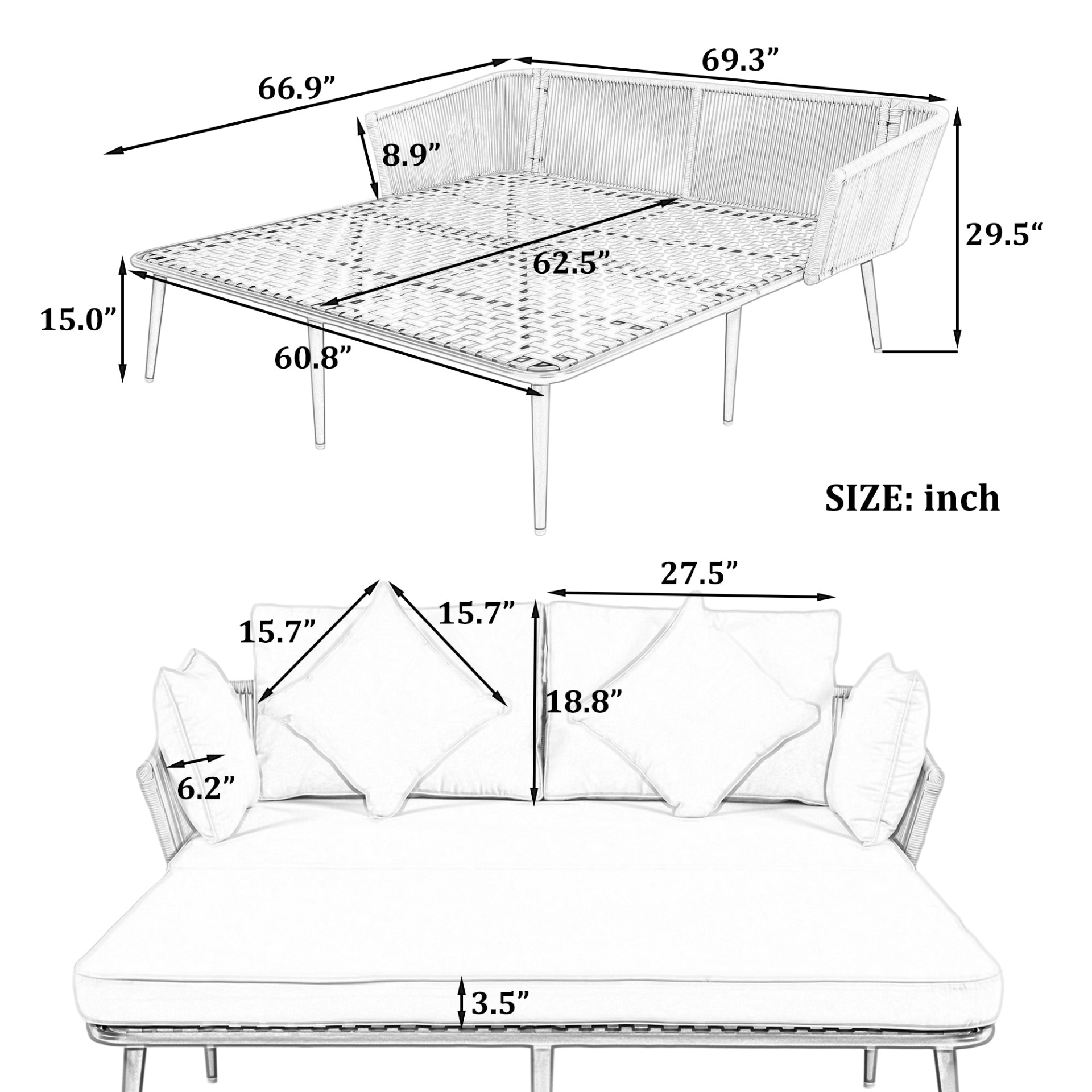 Patio Furntiure Sets | Outdoor Patio Daybed, Woven Nylon Rope Backrest with Washable Cushions | casafoyer.myshopify.com