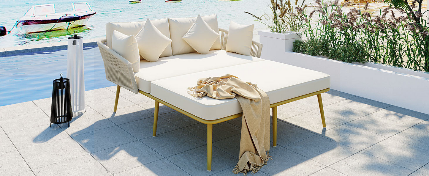 Patio Furntiure Sets | Outdoor Patio Daybed, Woven Nylon Rope Backrest with Washable Cushions | casafoyer.myshopify.com