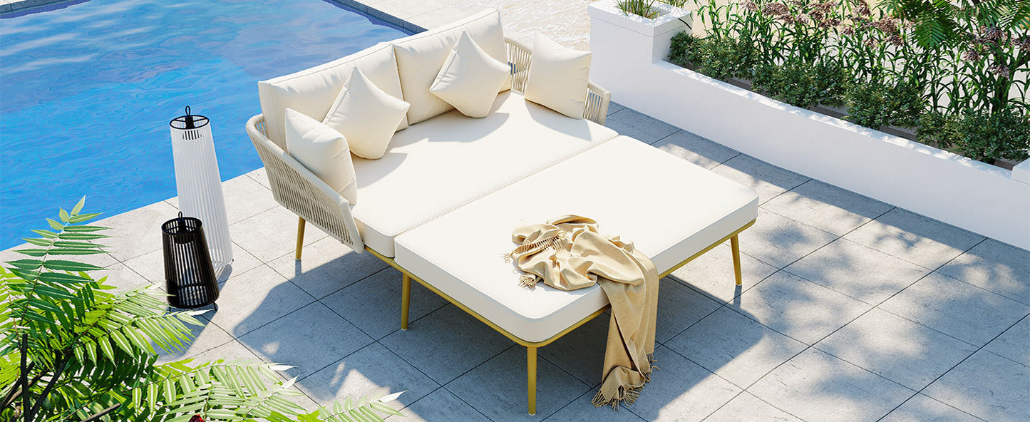 Patio Furntiure Sets | Outdoor Patio Daybed, Woven Nylon Rope Backrest with Washable Cushions | casafoyer.myshopify.com