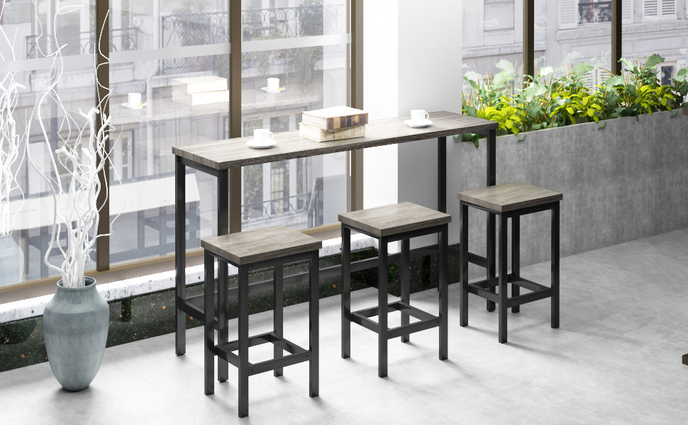 Dining Table | Counter Height Extra Long Dining Table Set with 3 Stools Pub Kitchen Set Side Table with Footrest, Gray | casafoyer.myshopify.com