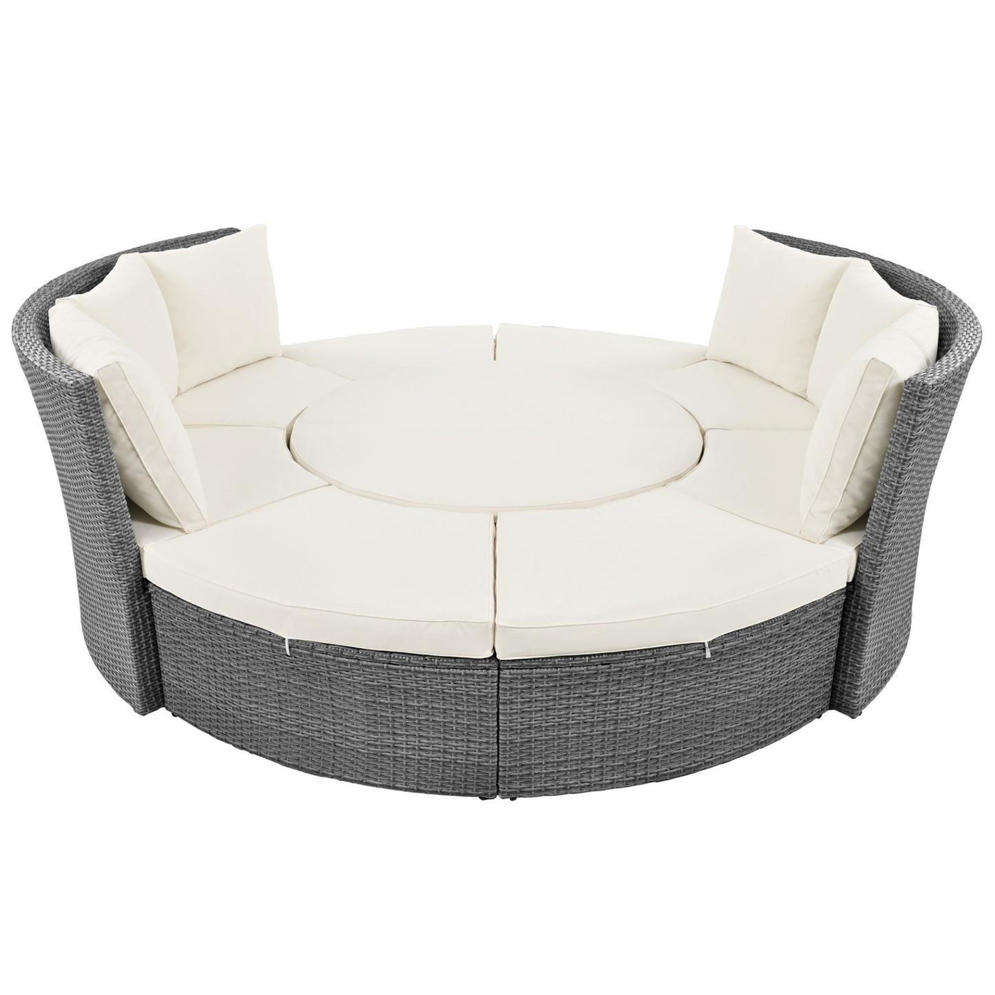 Patio Furntiure Sets | Patio 5-Piece Round Rattan Sectional Sofa Set All-Weather PE Wicker Sunbed Daybed with Round Liftable Table and Washable Cushions, Beige | casafoyer.myshopify.com