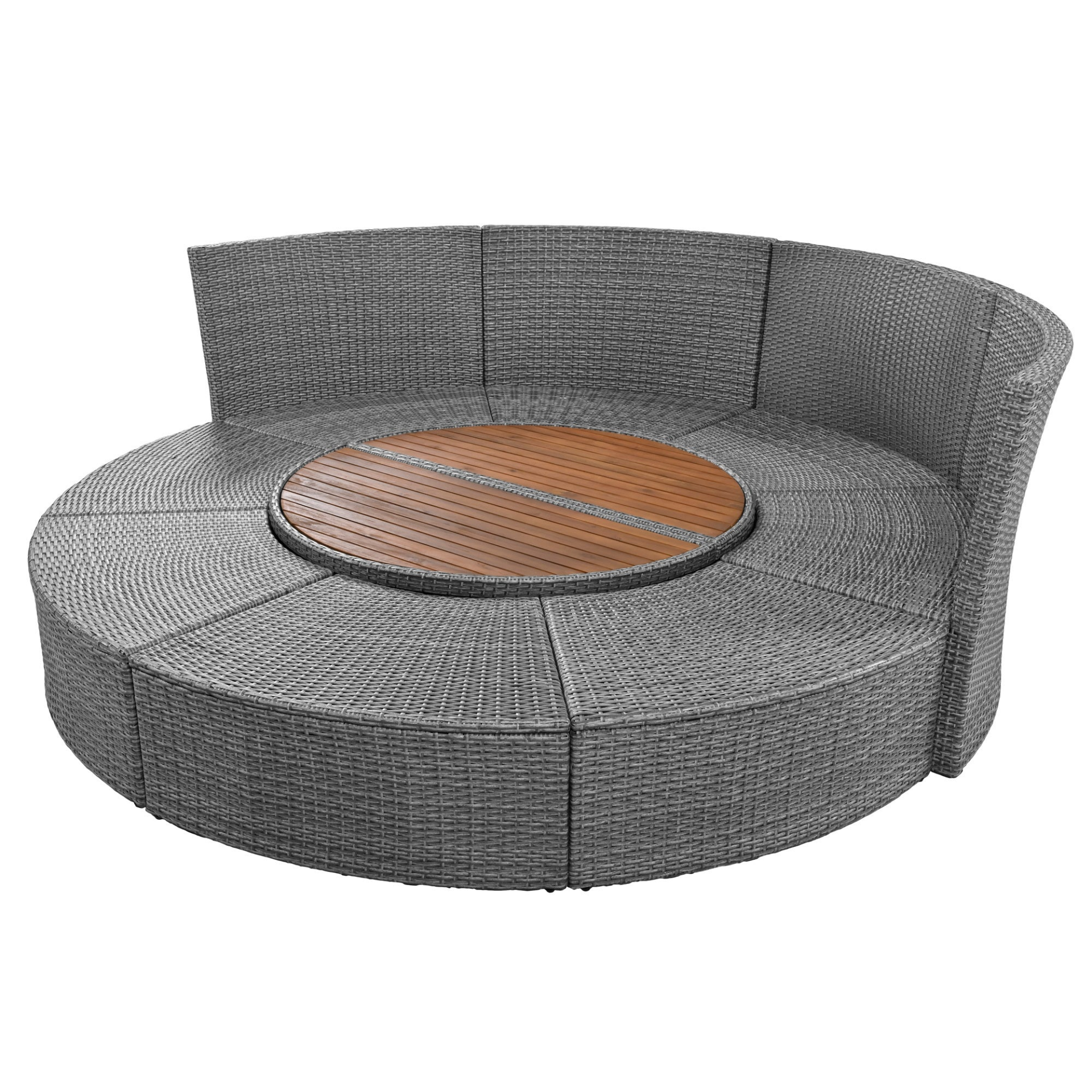 Patio Furntiure Sets | Patio 5-Piece Round Rattan Sectional Sofa Set All-Weather PE Wicker Sunbed Daybed with Round Liftable Table and Washable Cushions, Beige | casafoyer.myshopify.com