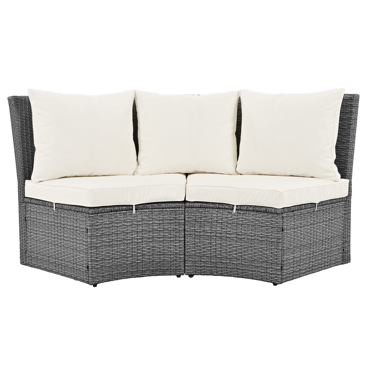 Patio Furntiure Sets | Patio 5-Piece Round Rattan Sectional Sofa Set All-Weather PE Wicker Sunbed Daybed with Round Liftable Table and Washable Cushions, Beige | casafoyer.myshopify.com