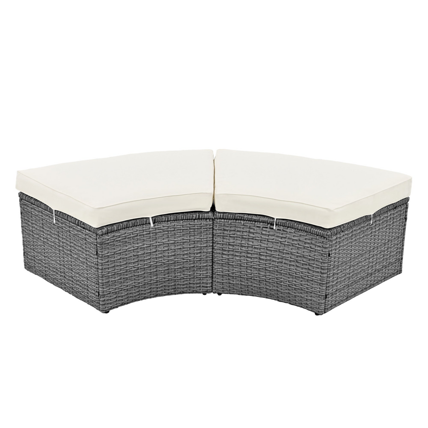 Patio Furntiure Sets | Patio 5-Piece Round Rattan Sectional Sofa Set All-Weather PE Wicker Sunbed Daybed with Round Liftable Table and Washable Cushions, Beige | casafoyer.myshopify.com