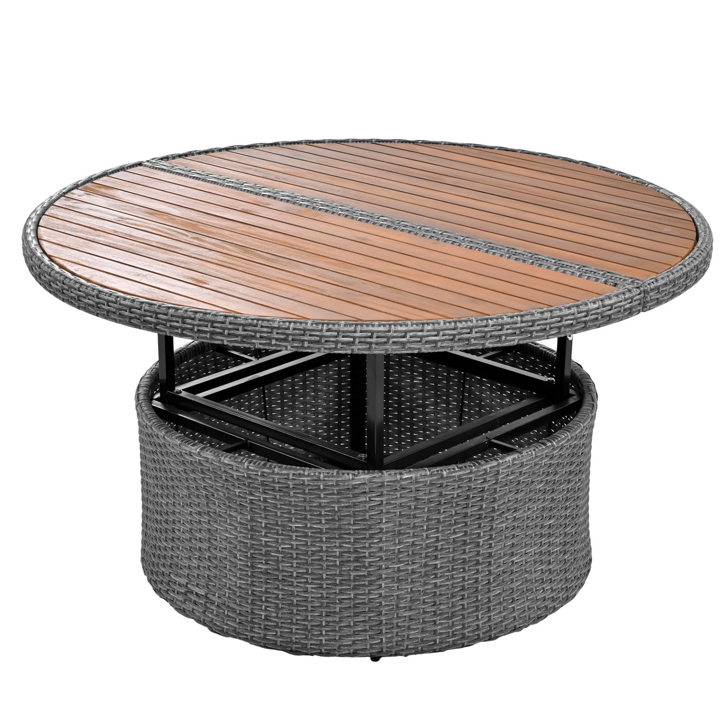 Patio Furntiure Sets | Patio 5-Piece Round Rattan Sectional Sofa Set All-Weather PE Wicker Sunbed Daybed with Round Liftable Table and Washable Cushions, Beige | casafoyer.myshopify.com