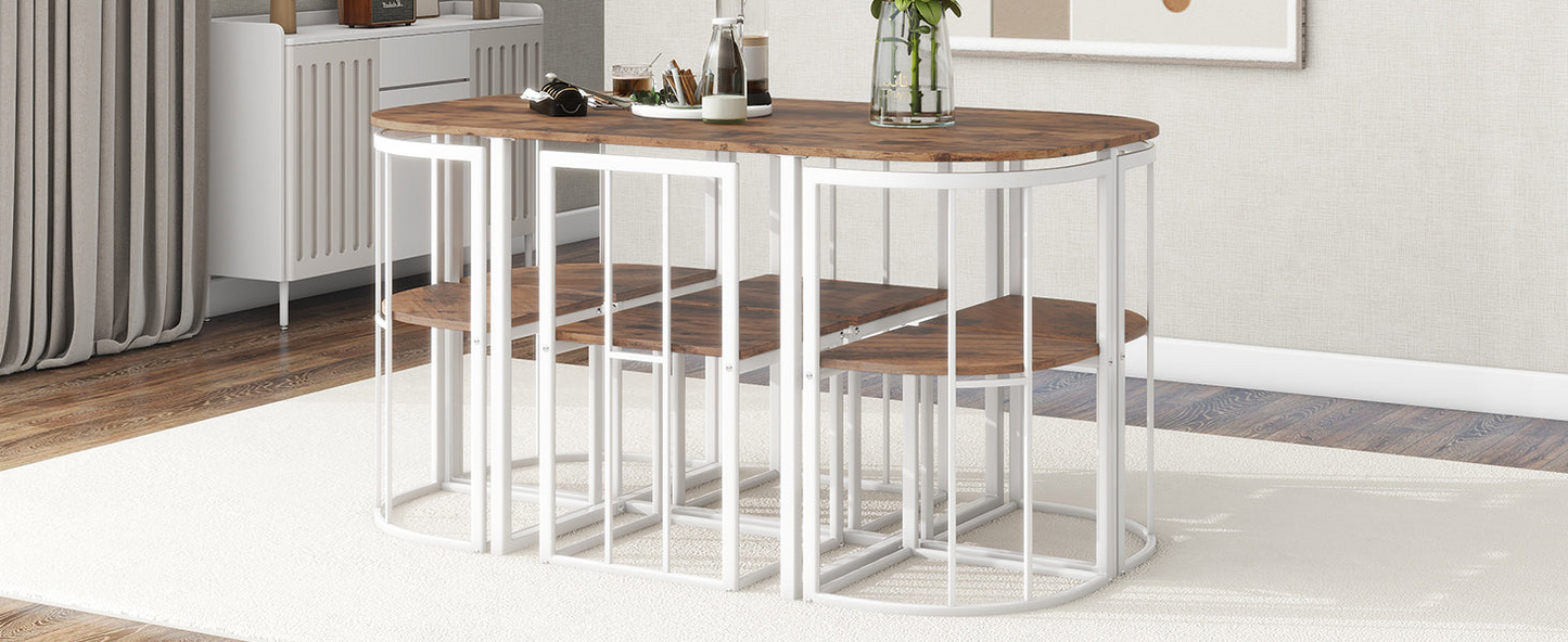 Dining Table | Modern 7-Piece Dining Table Set with Faux Marble Compact 55-Inch Kitchen Table Set for 6, White+Cherry | casafoyer.myshopify.com