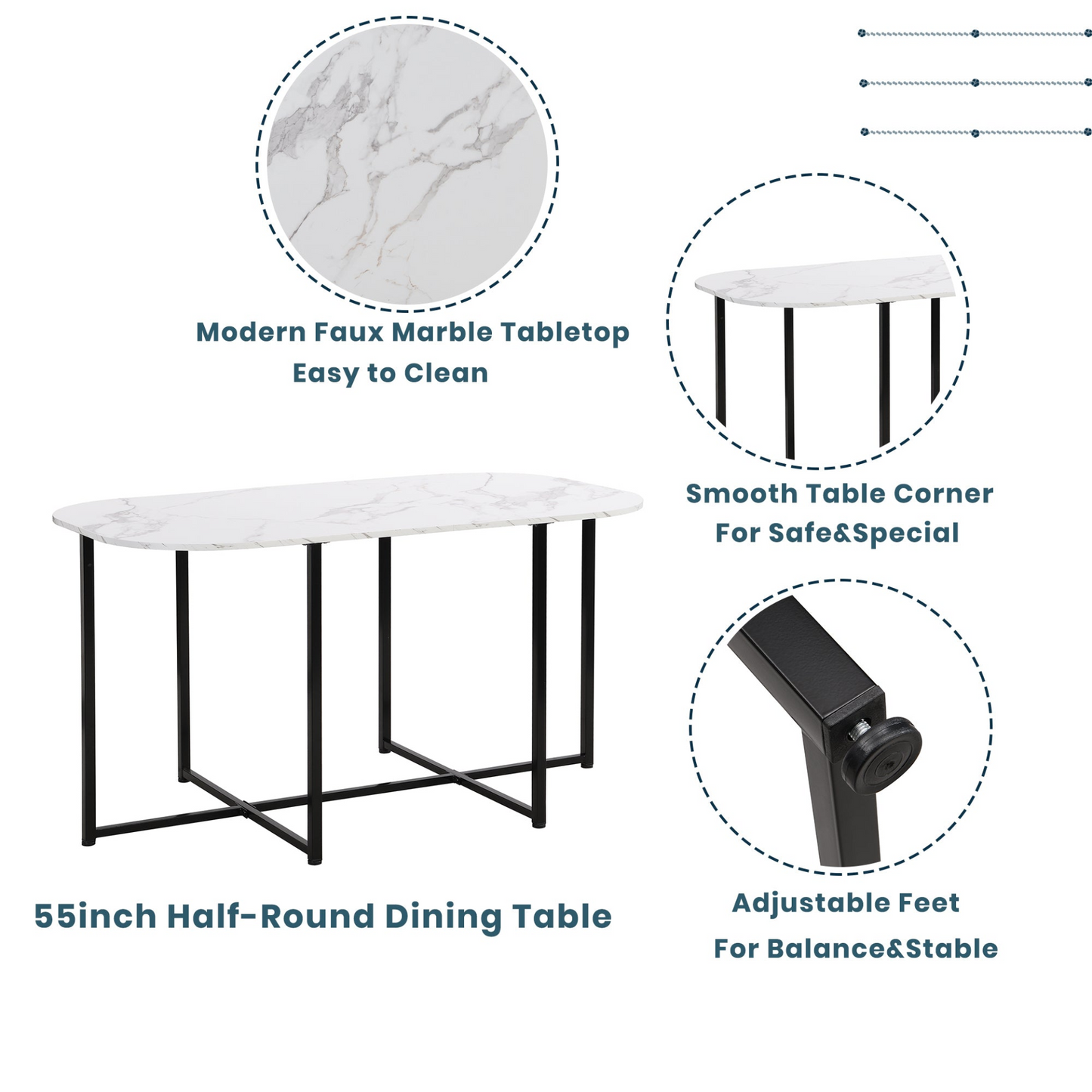 Dining Table | Modern 7-Piece Dining Table Set with Faux Marble Compact 55-Inch Kitchen Table Set for 6, Black+White | casafoyer.myshopify.com