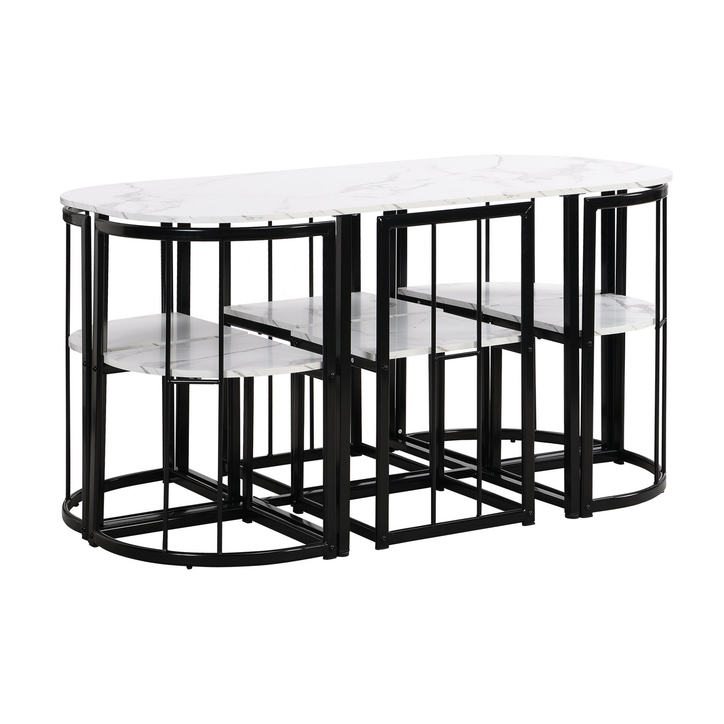 Dining Table | Modern 7-Piece Dining Table Set with Faux Marble Compact 55-Inch Kitchen Table Set for 6, Black+White | casafoyer.myshopify.com