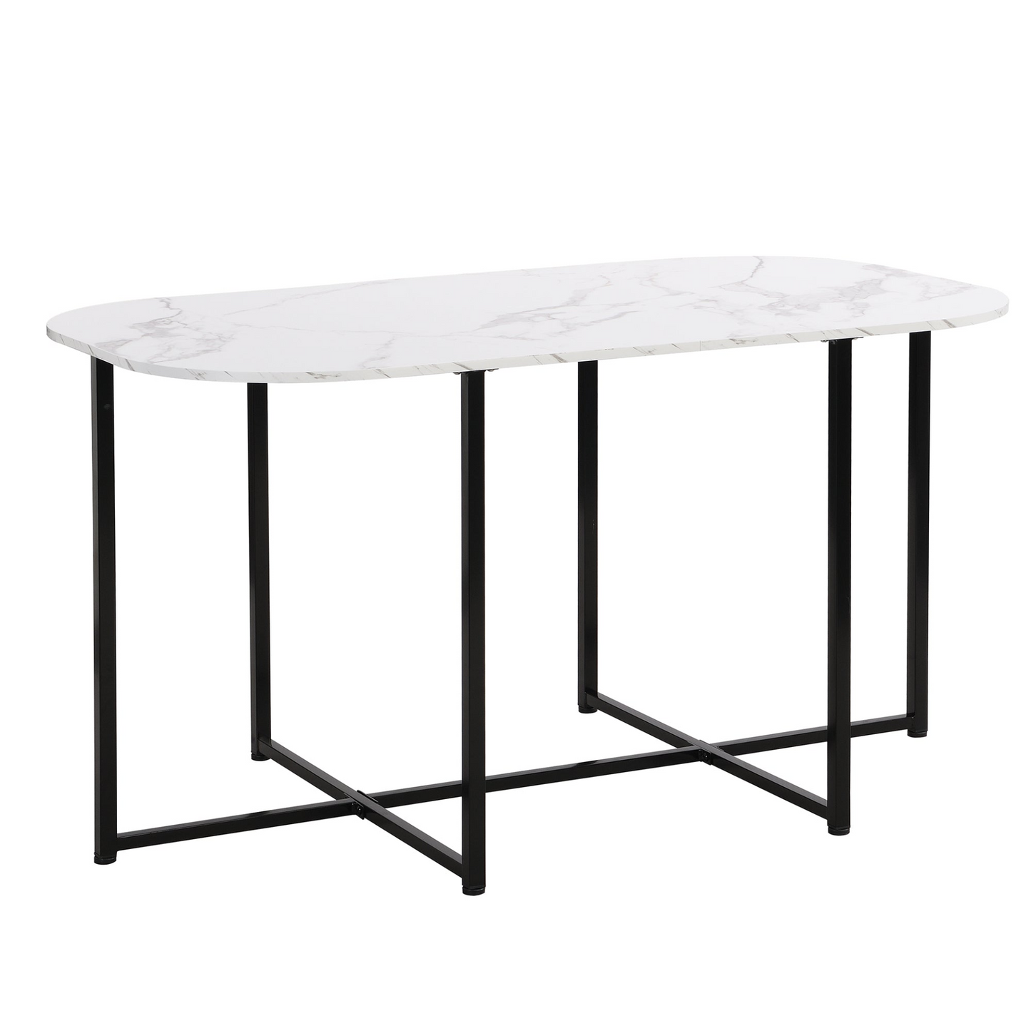 Dining Table | Modern 7-Piece Dining Table Set with Faux Marble Compact 55-Inch Kitchen Table Set for 6, Black+White | casafoyer.myshopify.com