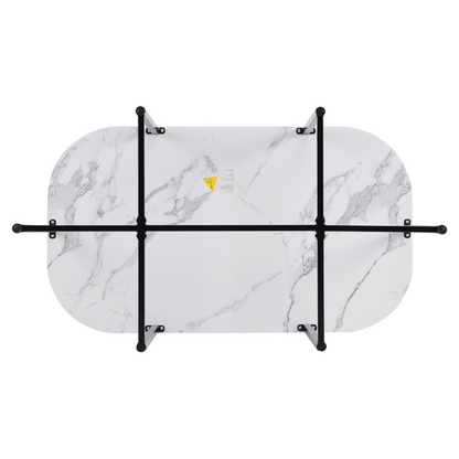Dining Table | Modern 7-Piece Dining Table Set with Faux Marble Compact 55-Inch Kitchen Table Set for 6, Black+White | casafoyer.myshopify.com