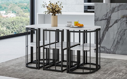 Dining Table | Modern 7-Piece Dining Table Set with Faux Marble Compact 55-Inch Kitchen Table Set for 6, Black+White | casafoyer.myshopify.com