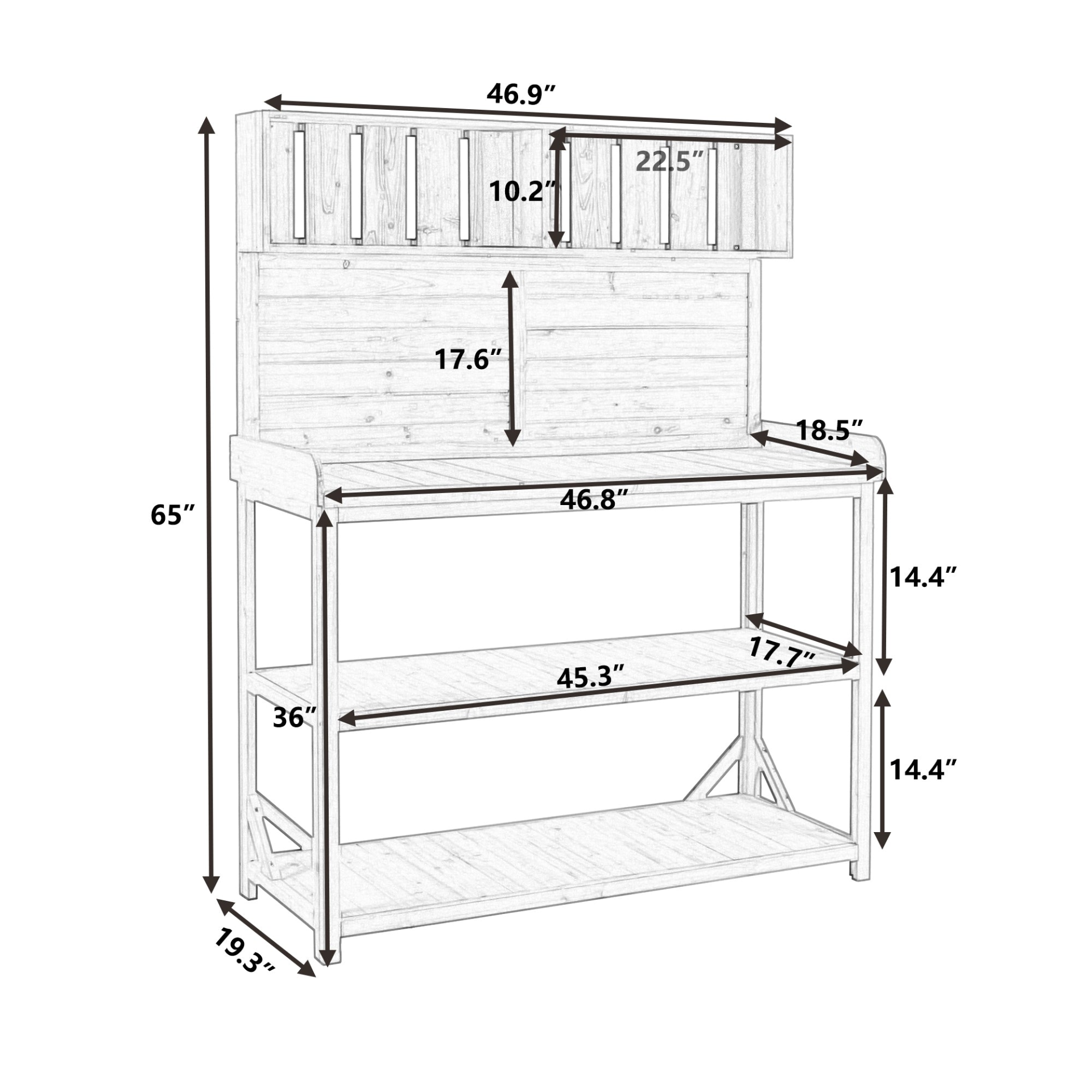 [product_type] | 65" Large Wooden Farmhouse Rustic Outdoor Potting Bench Table, Patio Workstation, Garden Potting Bench with 4 Storage Shelves and Side Hook, Natural | casafoyer.myshopify.com