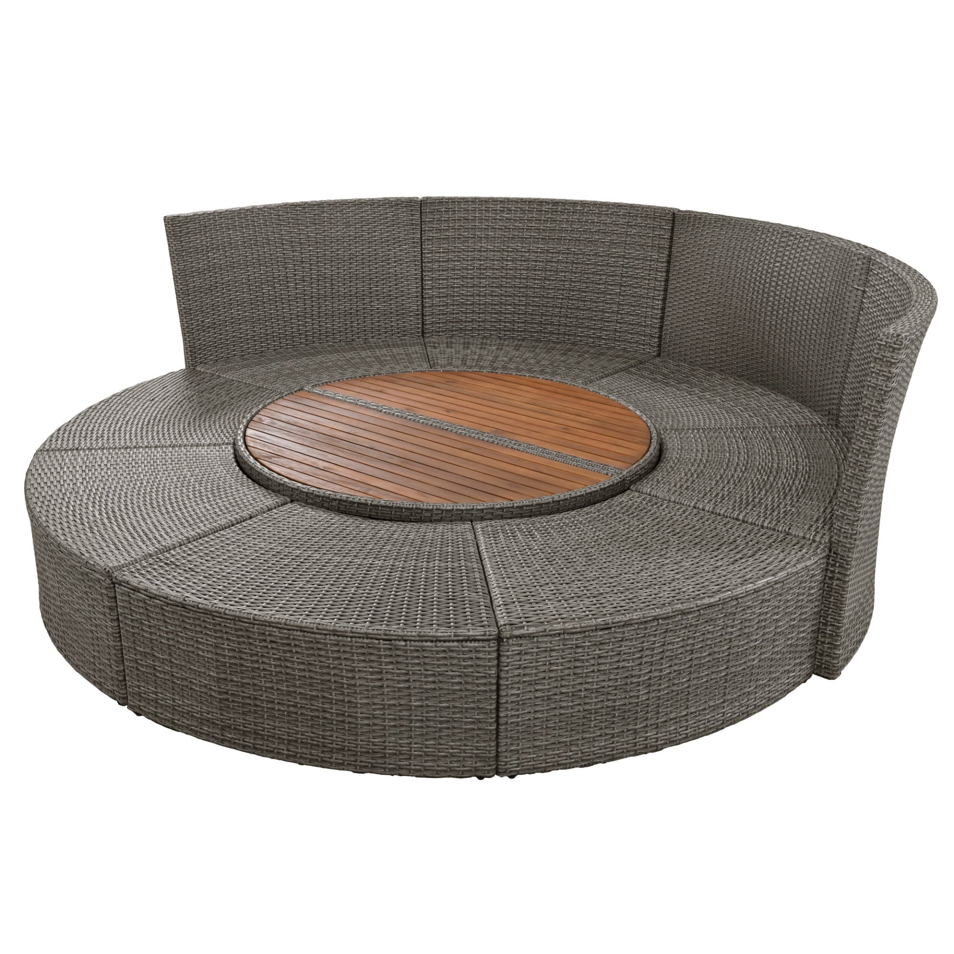 Patio Furntiure Sets | Patio 5-Piece Round Rattan Sectional Sofa Set All-Weather PE Wicker Sunbed Daybed with Round Liftable Table and Washable Cushions for Outdoor Backyard Poolside, Gray | casafoyer.myshopify.com