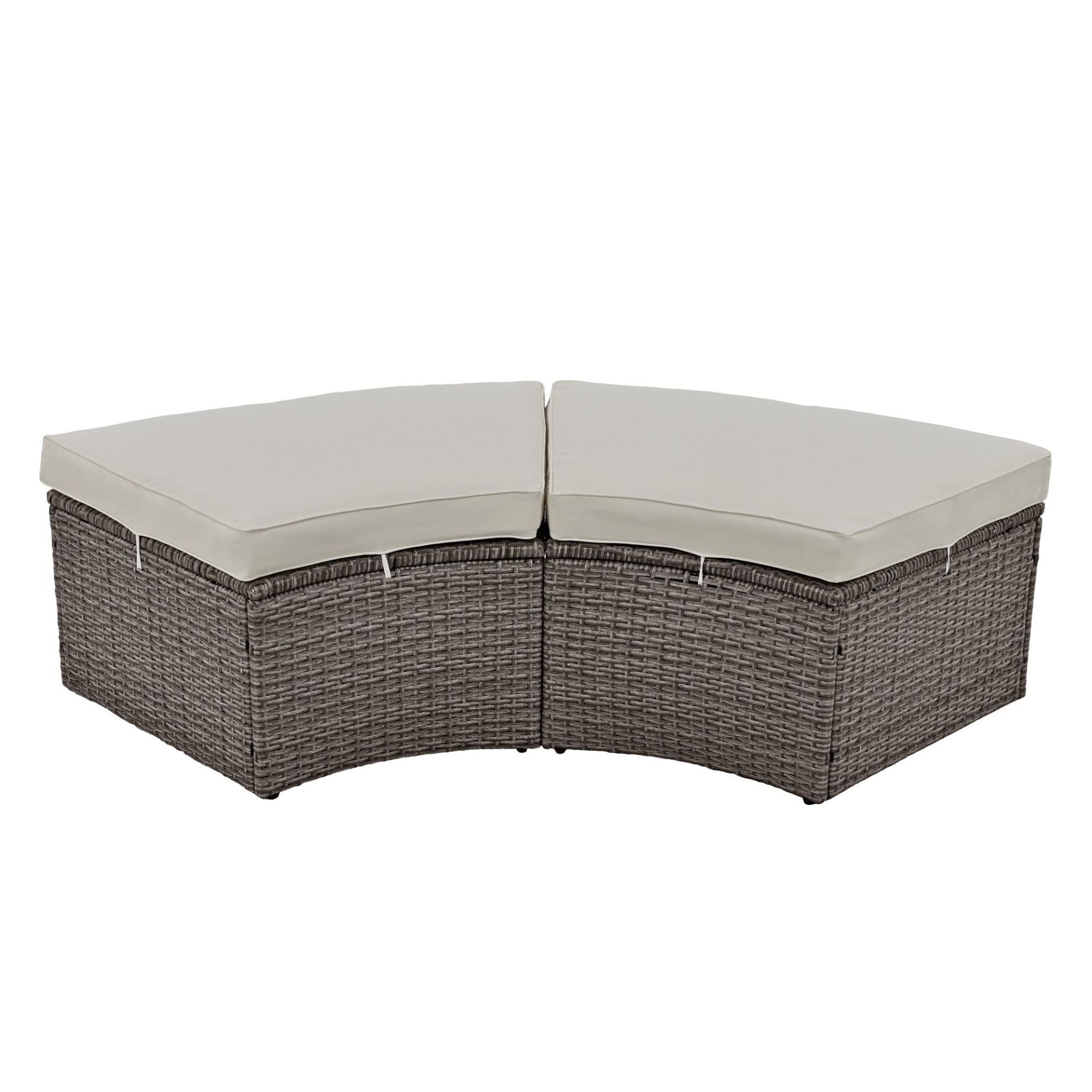 Patio Furntiure Sets | Patio 5-Piece Round Rattan Sectional Sofa Set All-Weather PE Wicker Sunbed Daybed with Round Liftable Table and Washable Cushions for Outdoor Backyard Poolside, Gray | casafoyer.myshopify.com