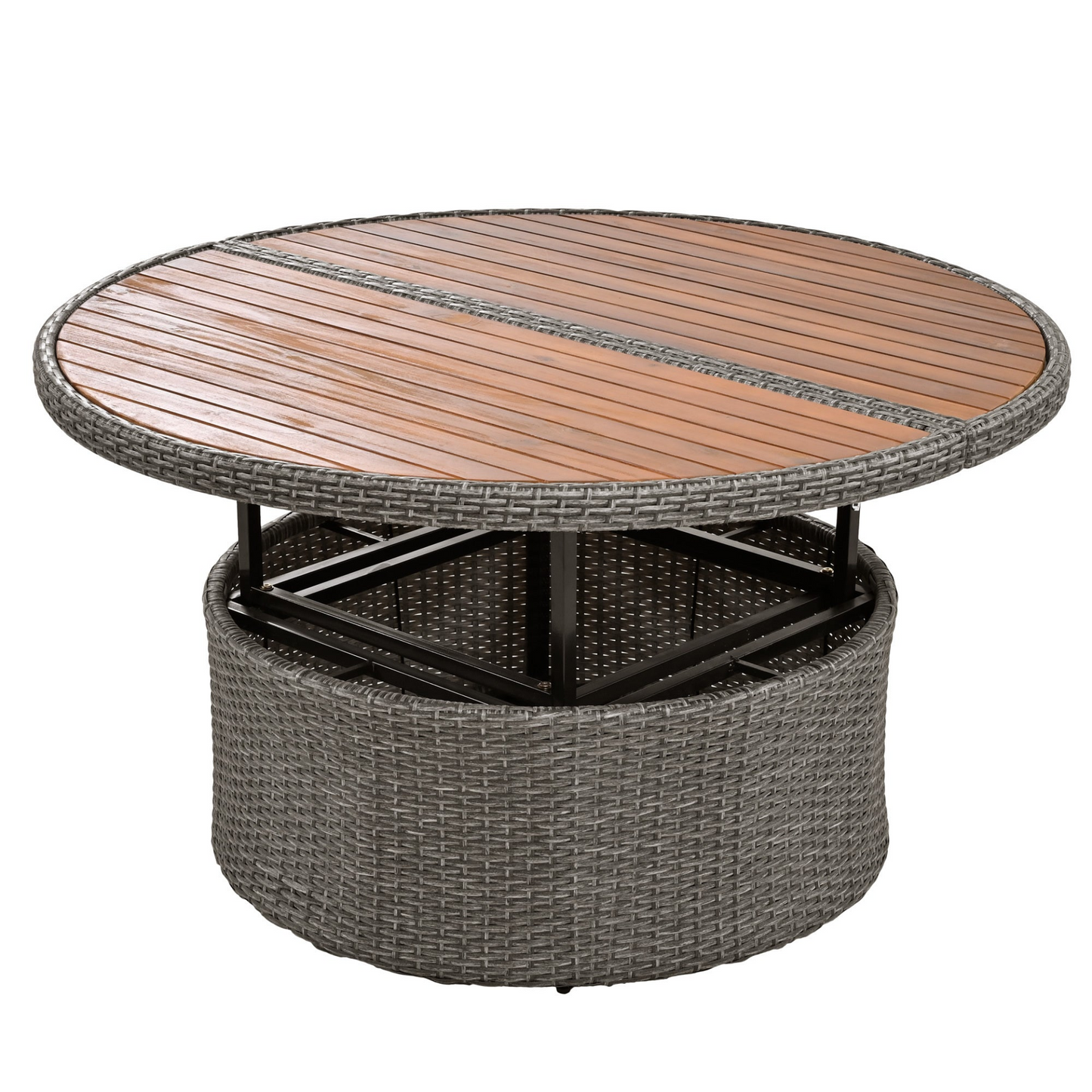 Patio Furntiure Sets | Patio 5-Piece Round Rattan Sectional Sofa Set All-Weather PE Wicker Sunbed Daybed with Round Liftable Table and Washable Cushions for Outdoor Backyard Poolside, Gray | casafoyer.myshopify.com