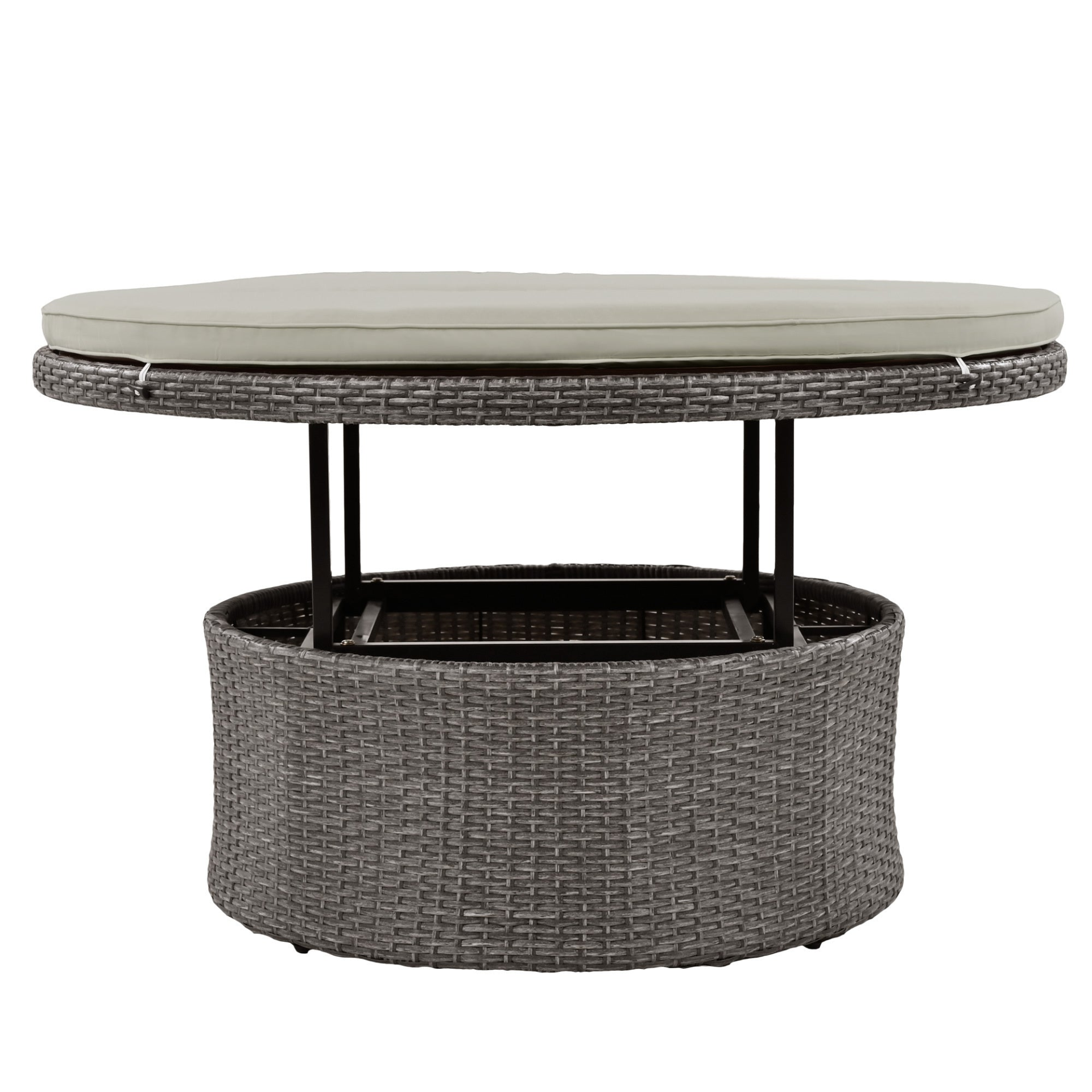 Patio Furntiure Sets | Patio 5-Piece Round Rattan Sectional Sofa Set All-Weather PE Wicker Sunbed Daybed with Round Liftable Table and Washable Cushions for Outdoor Backyard Poolside, Gray | casafoyer.myshopify.com