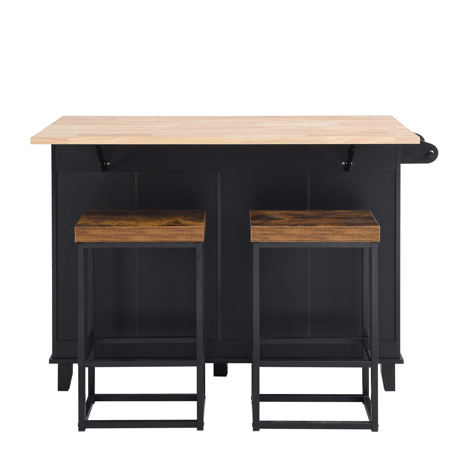 Dining Table | Farmhouse Kitchen Island Set with Drop Leaf and 2 Seatings,Dining Table Set with Storage Cabinet, Drawers and Towel Rack, Black+Rustic Brown | casafoyer.myshopify.com