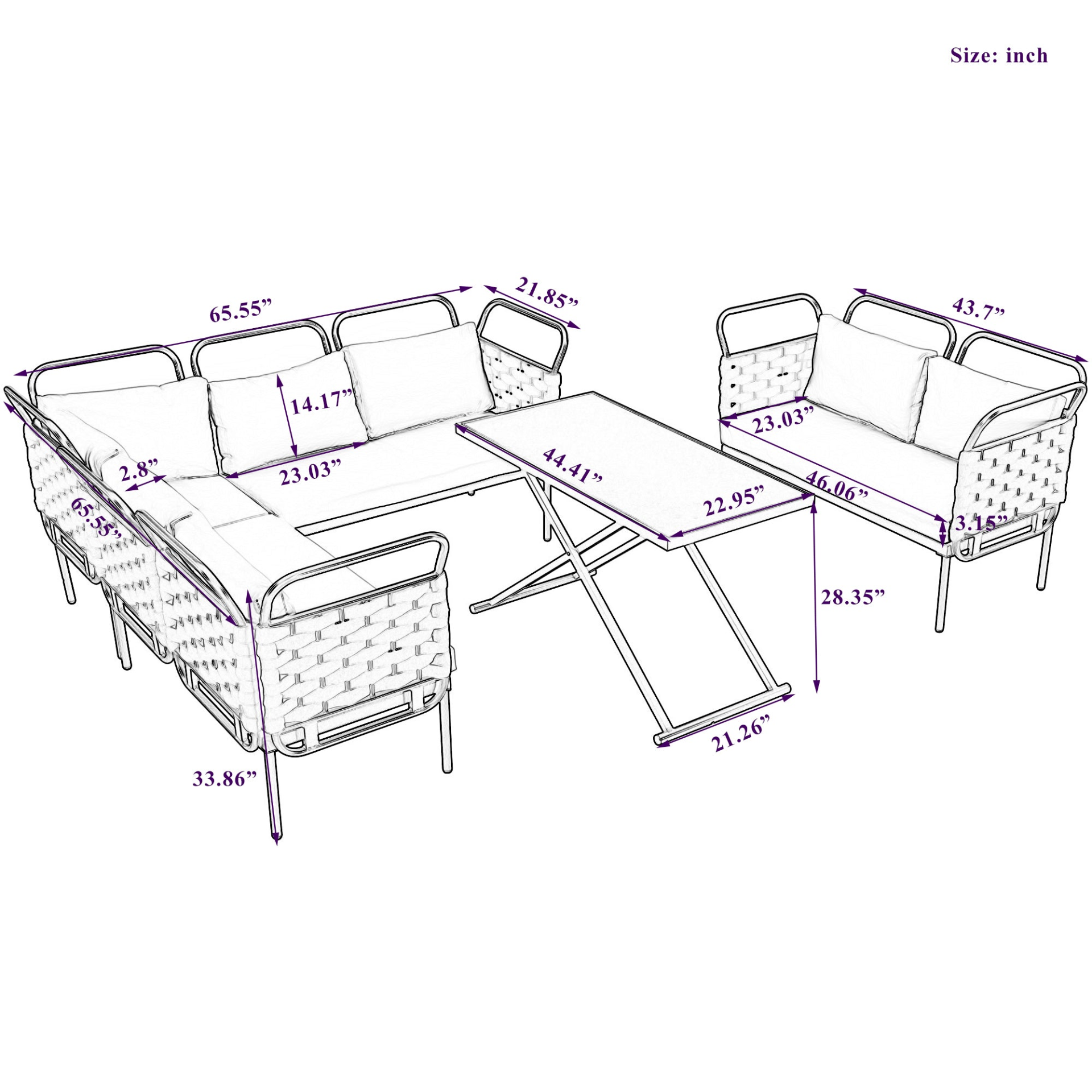 Patio Furntiure Sets | 5-Piece Modern Patio Sectional Sofa Set Outdoor Woven Rope Furniture Set with Glass Table and Cushions, Gray+Beige | casafoyer.myshopify.com