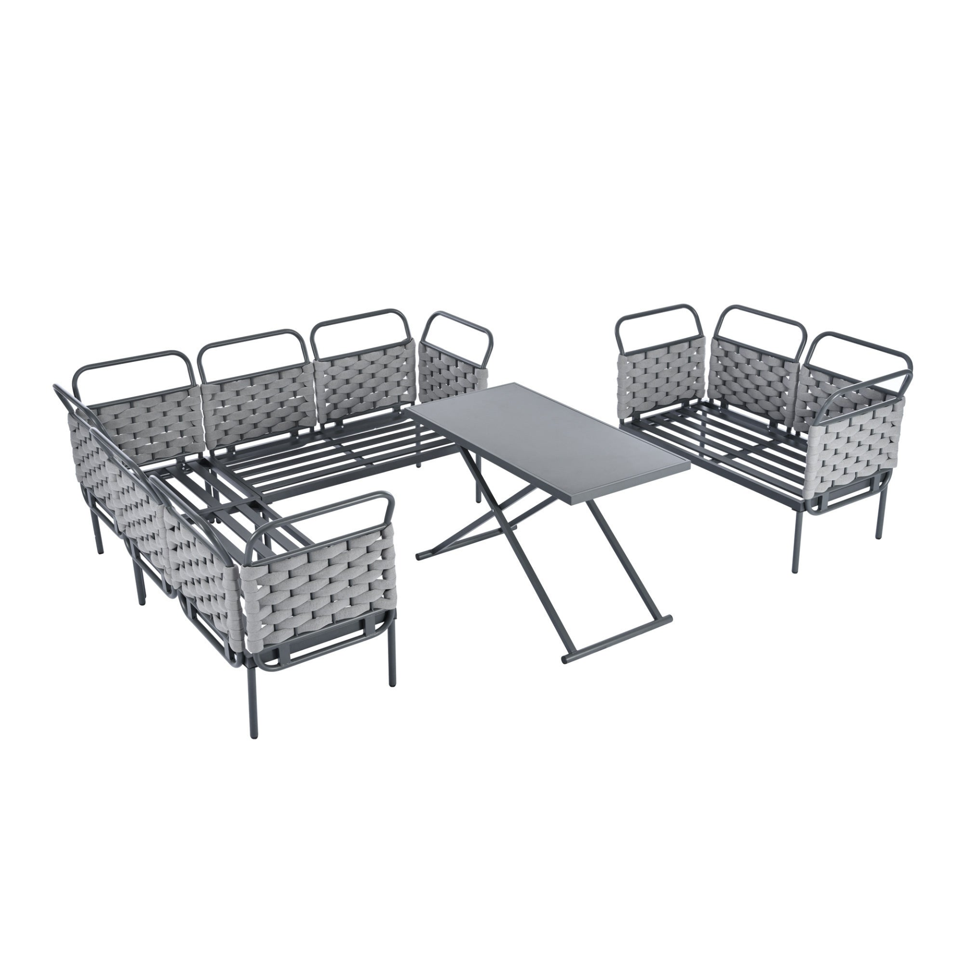 Patio Furntiure Sets | 5-Piece Modern Patio Sectional Sofa Set Outdoor Woven Rope Furniture Set with Glass Table and Cushions, Gray+Beige | casafoyer.myshopify.com