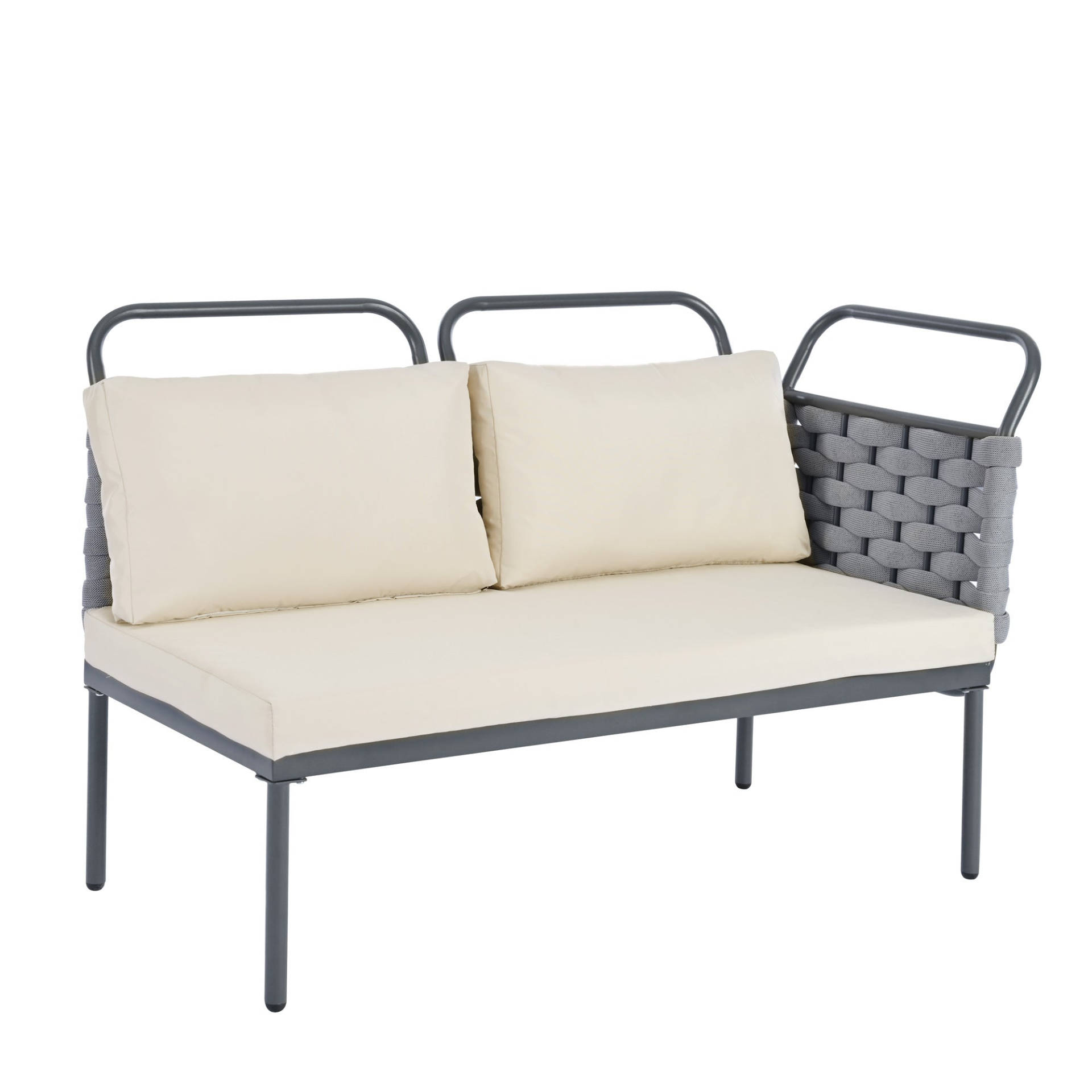 Patio Furntiure Sets | 5-Piece Modern Patio Sectional Sofa Set Outdoor Woven Rope Furniture Set with Glass Table and Cushions, Gray+Beige | casafoyer.myshopify.com