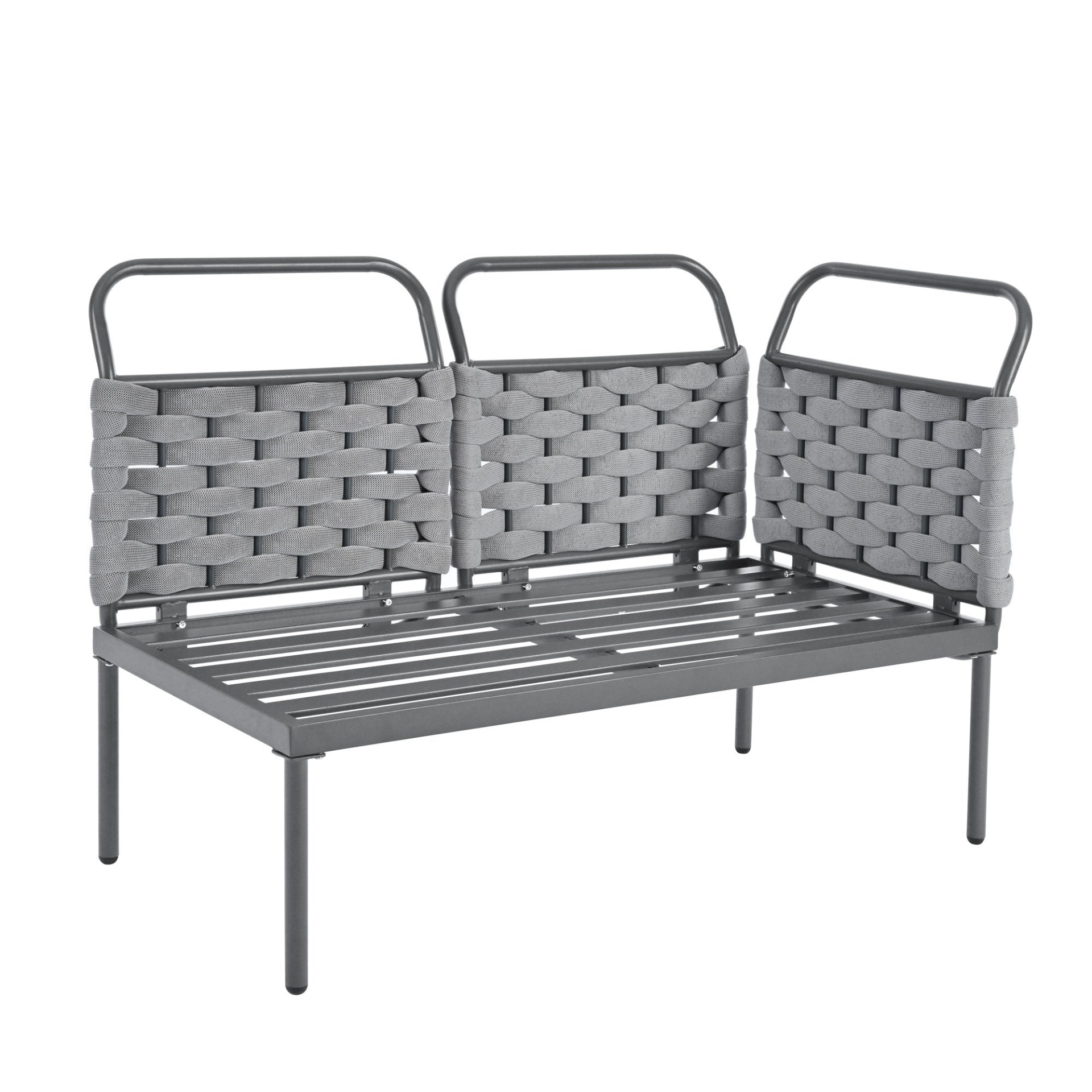 Patio Furntiure Sets | 5-Piece Modern Patio Sectional Sofa Set Outdoor Woven Rope Furniture Set with Glass Table and Cushions, Gray+Beige | casafoyer.myshopify.com