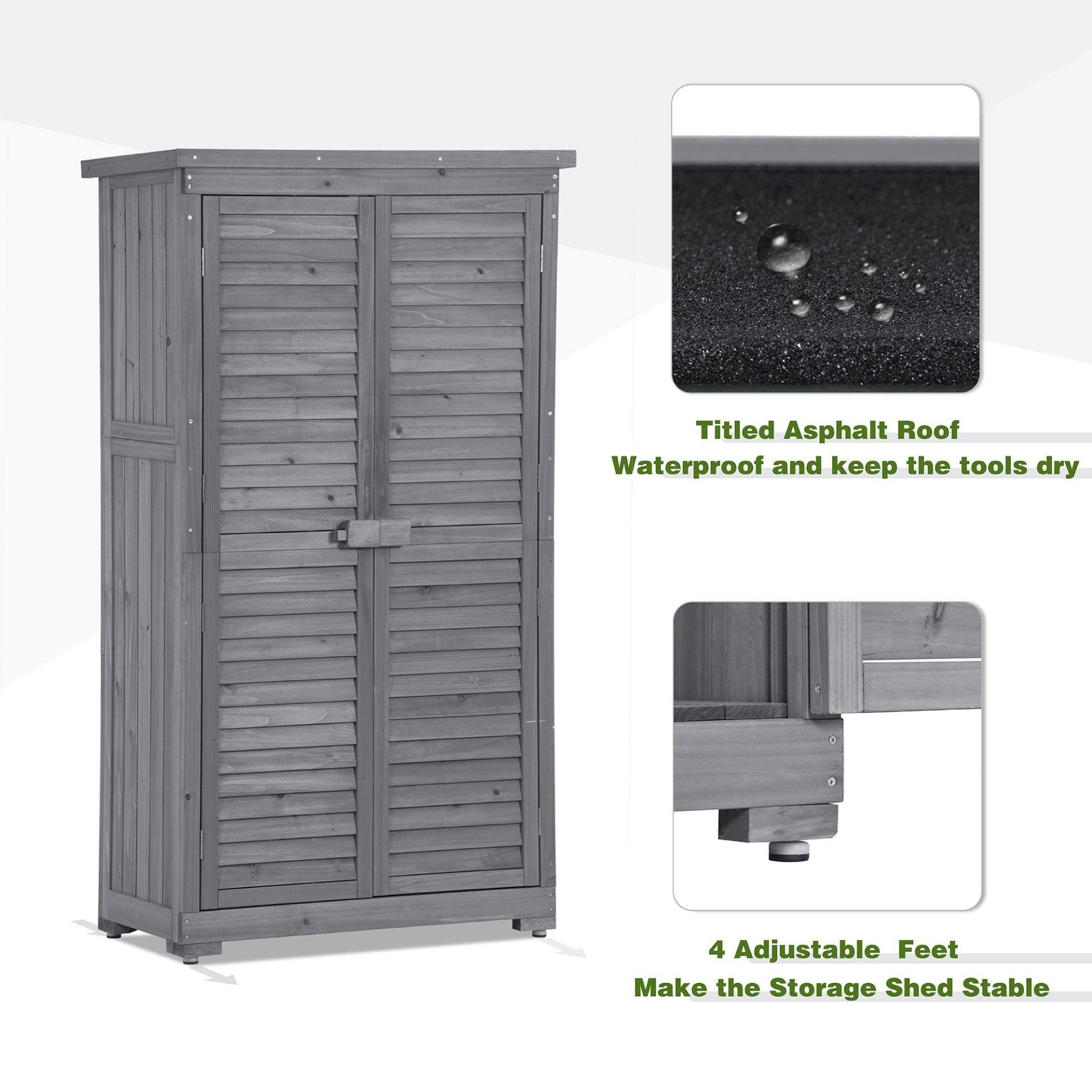 Patio Furntiure Sets | Wooden Garden Shed 3-tier Patio Storage Cabinet Outdoor Organizer Wooden Lockers with Fir Wood (Gray Wood Color -Shutter Design) | casafoyer.myshopify.com