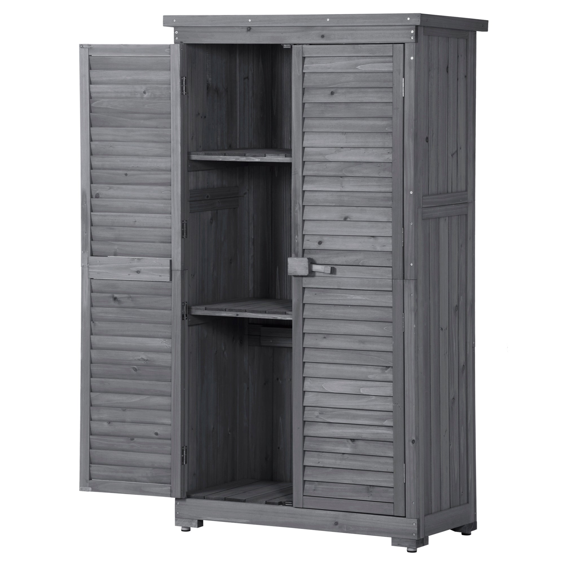 Patio Furntiure Sets | Wooden Garden Shed 3-tier Patio Storage Cabinet Outdoor Organizer Wooden Lockers with Fir Wood (Gray Wood Color -Shutter Design) | casafoyer.myshopify.com