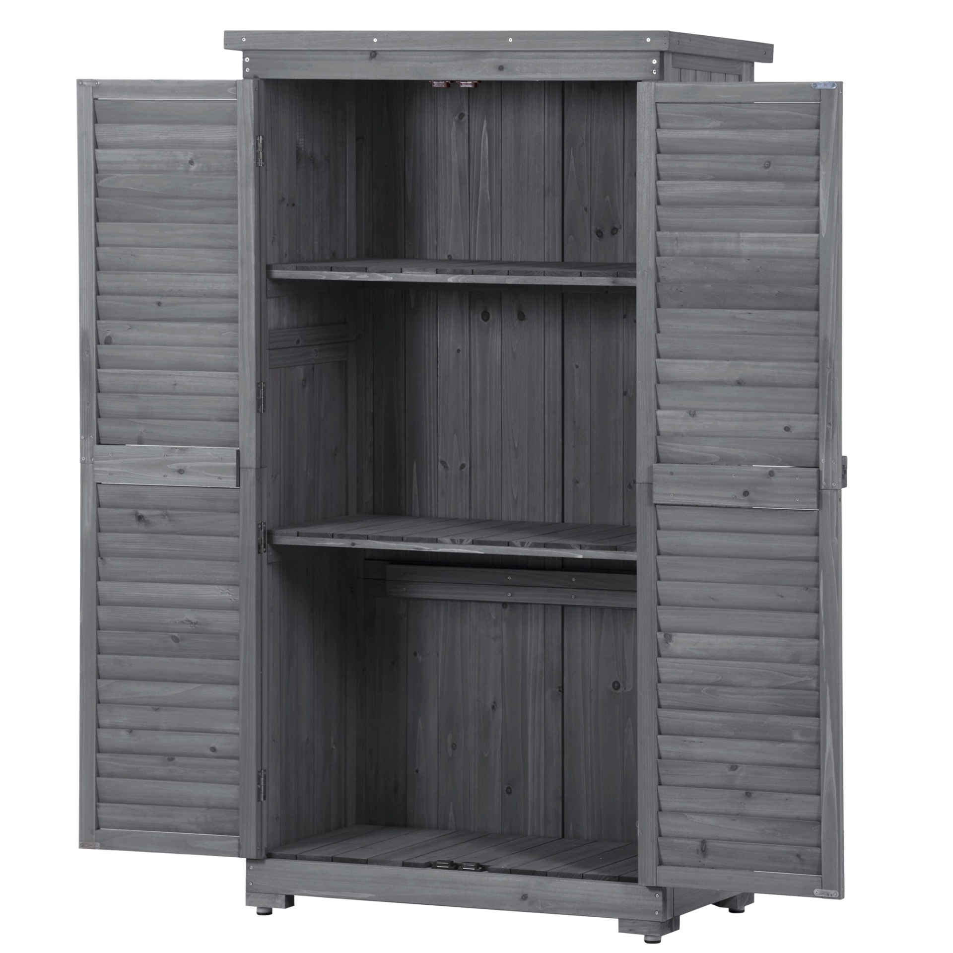 Patio Furntiure Sets | Wooden Garden Shed 3-tier Patio Storage Cabinet Outdoor Organizer Wooden Lockers with Fir Wood (Gray Wood Color -Shutter Design) | casafoyer.myshopify.com