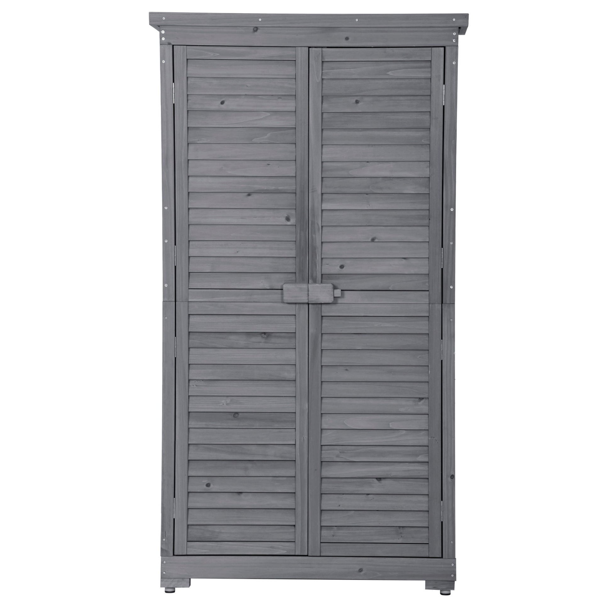 Patio Furntiure Sets | Wooden Garden Shed 3-tier Patio Storage Cabinet Outdoor Organizer Wooden Lockers with Fir Wood (Gray Wood Color -Shutter Design) | casafoyer.myshopify.com