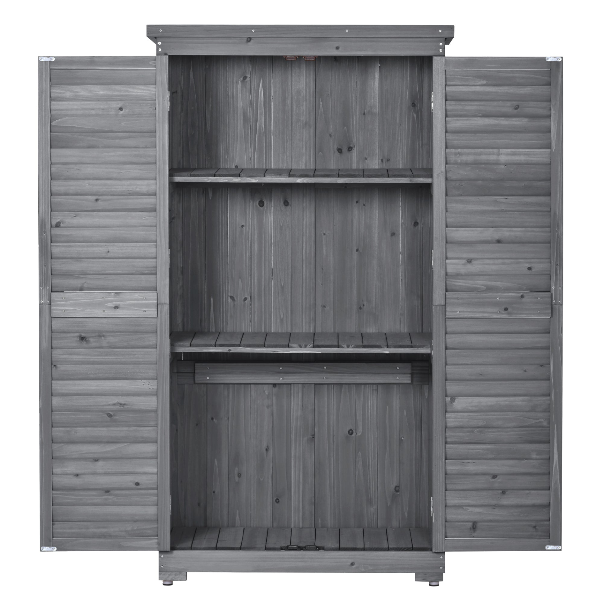 Patio Furntiure Sets | Wooden Garden Shed 3-tier Patio Storage Cabinet Outdoor Organizer Wooden Lockers with Fir Wood (Gray Wood Color -Shutter Design) | casafoyer.myshopify.com