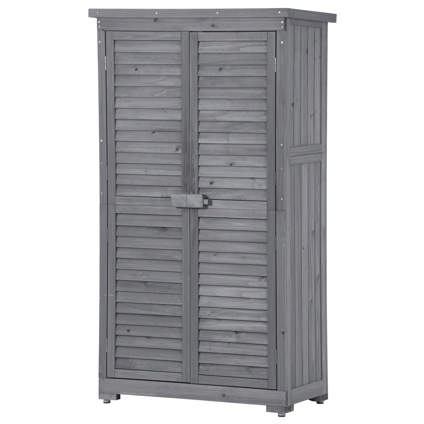 Patio Furntiure Sets | Wooden Garden Shed 3-tier Patio Storage Cabinet Outdoor Organizer Wooden Lockers with Fir Wood (Gray Wood Color -Shutter Design) | casafoyer.myshopify.com