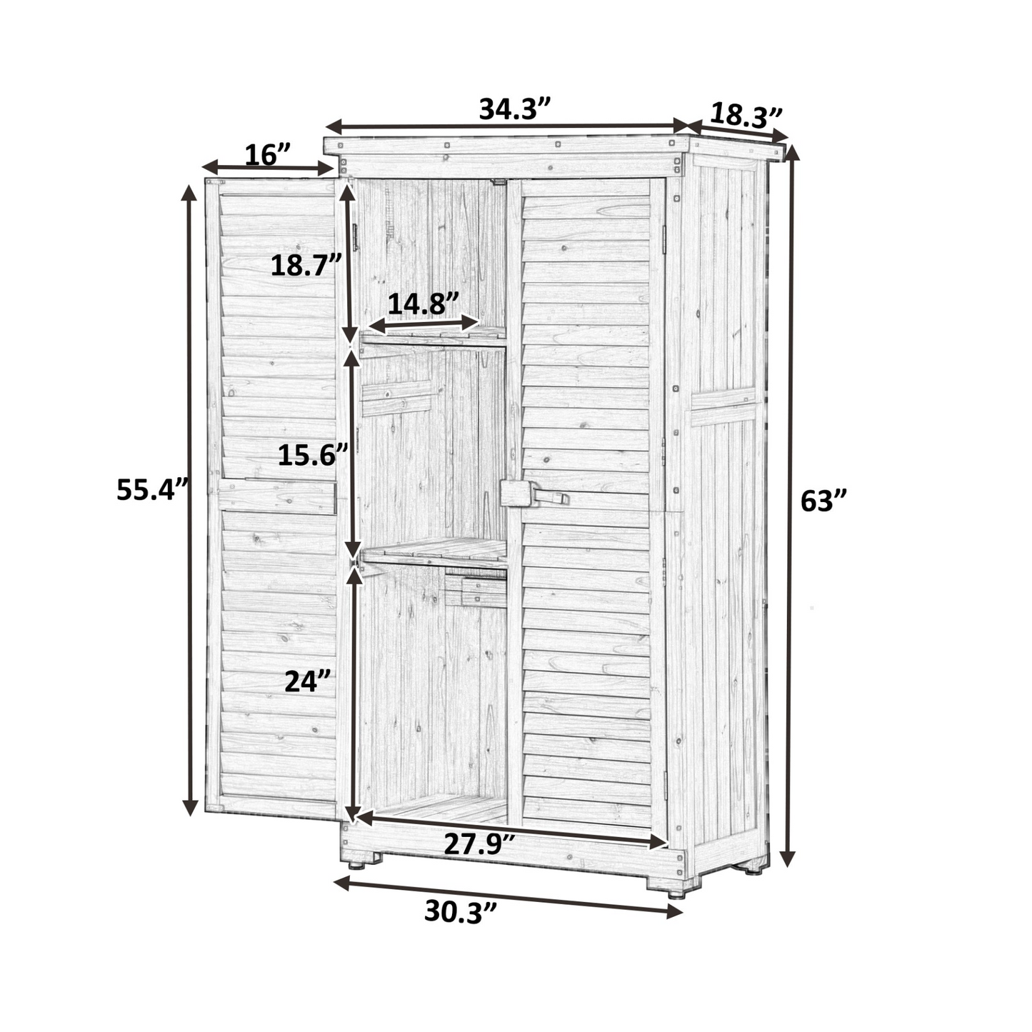 Patio Furntiure Sets | Wooden Garden Shed 3-tier Patio Storage Cabinet Outdoor Organizer Wooden Lockers with Fir Wood (Gray Wood Color -Shutter Design) | casafoyer.myshopify.com