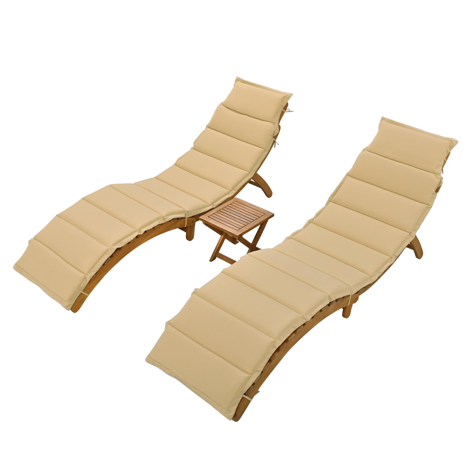 Patio Furntiure Sets | Outdoor Patio Wood Portable Extended Chaise Lounge Set with Foldable Tea Table for Balcony, Poolside, Garden, Brown | casafoyer.myshopify.com