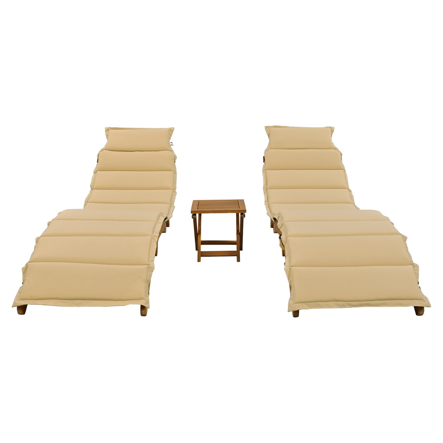 Patio Furntiure Sets | Outdoor Patio Wood Portable Extended Chaise Lounge Set with Foldable Tea Table for Balcony, Poolside, Garden, Brown | casafoyer.myshopify.com