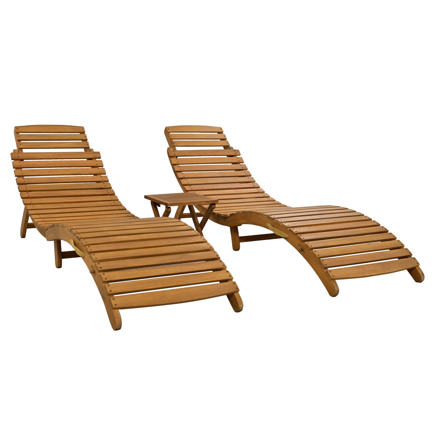 Patio Furntiure Sets | Outdoor Patio Wood Portable Extended Chaise Lounge Set with Foldable Tea Table for Balcony, Poolside, Garden, Brown | casafoyer.myshopify.com