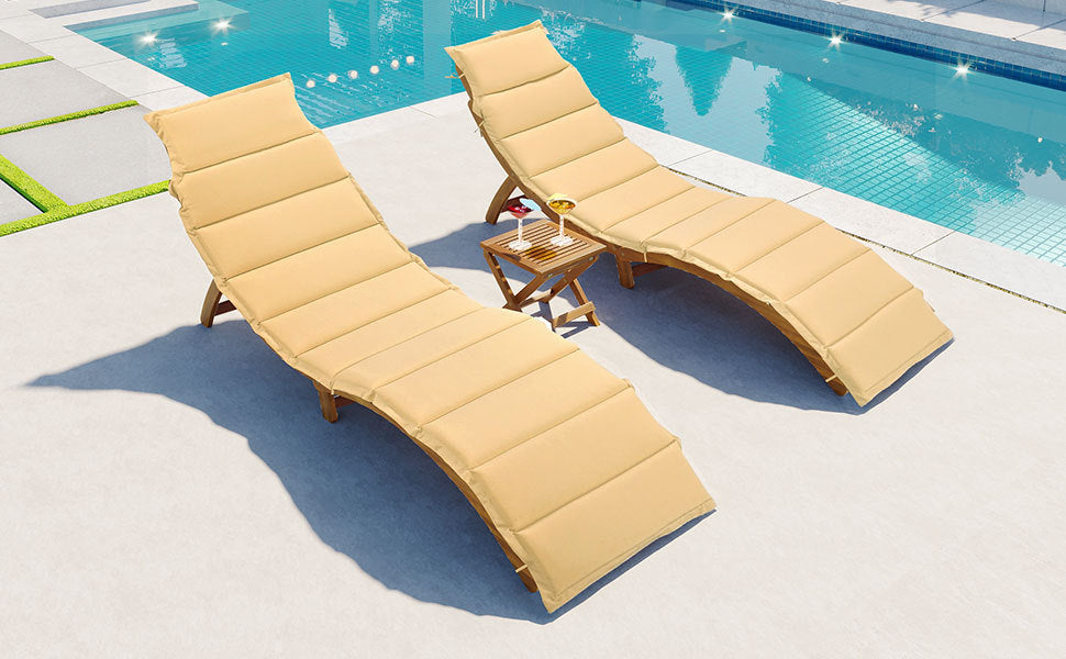 Patio Furntiure Sets | Outdoor Patio Wood Portable Extended Chaise Lounge Set with Foldable Tea Table for Balcony, Poolside, Garden, Brown | casafoyer.myshopify.com