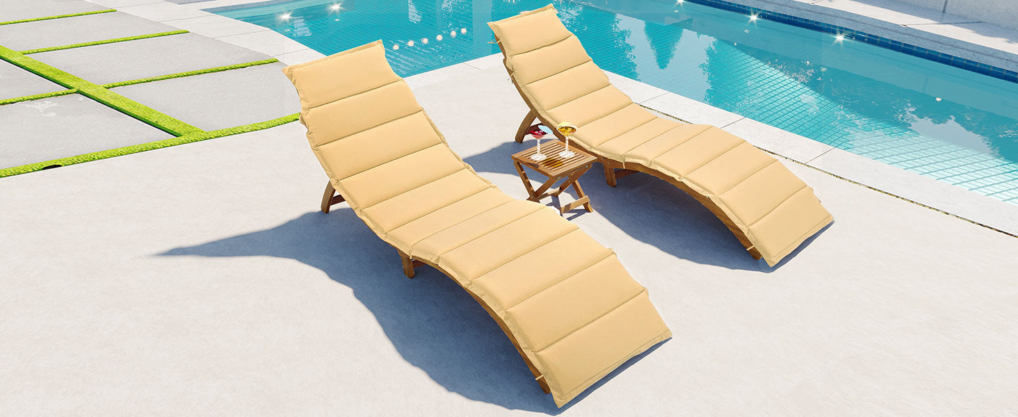 Patio Furntiure Sets | Outdoor Patio Wood Portable Extended Chaise Lounge Set with Foldable Tea Table for Balcony, Poolside, Garden, Brown | casafoyer.myshopify.com