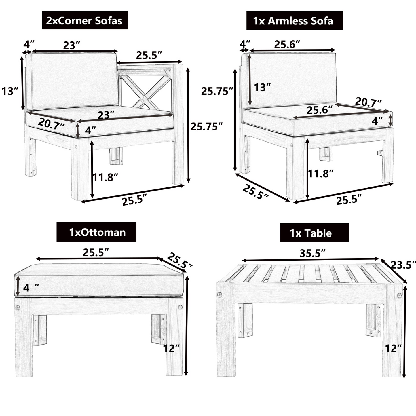 Patio Furntiure Sets | Outdoor Backyard Patio Wood 5-Piece Sectional Sofa Seating Group Set with Cushions, Natural Finish+ Beige Cushions | casafoyer.myshopify.com