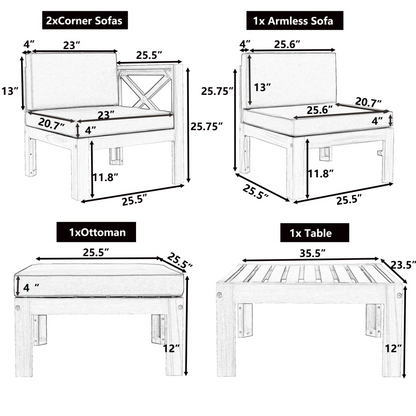 Patio Furntiure Sets | Outdoor Backyard Patio Wood 5-Piece Sectional Sofa Seating Group Set with Cushions, Natural Finish+ Beige Cushions | casafoyer.myshopify.com