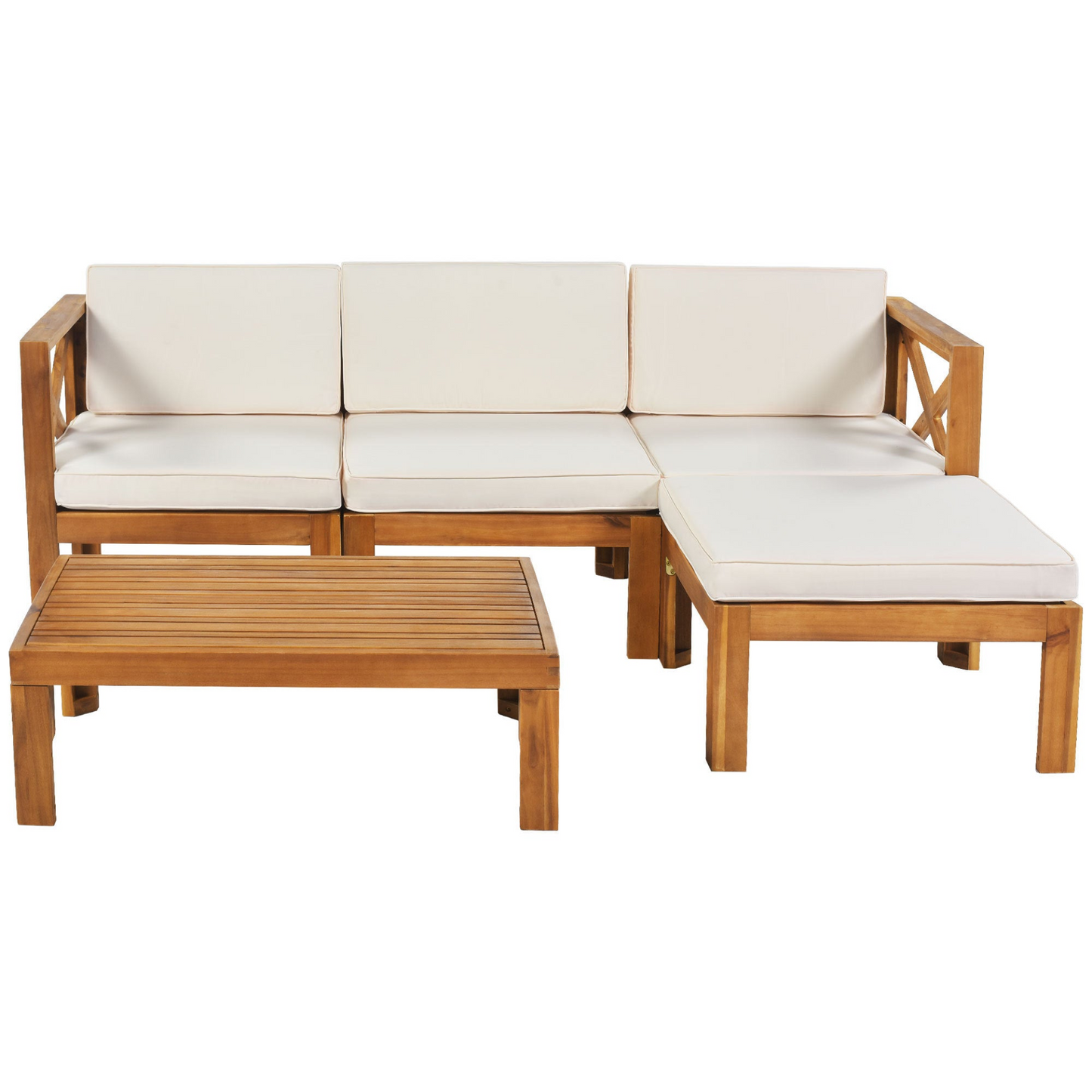 Patio Furntiure Sets | Outdoor Backyard Patio Wood 5-Piece Sectional Sofa Seating Group Set with Cushions, Natural Finish+ Beige Cushions | casafoyer.myshopify.com